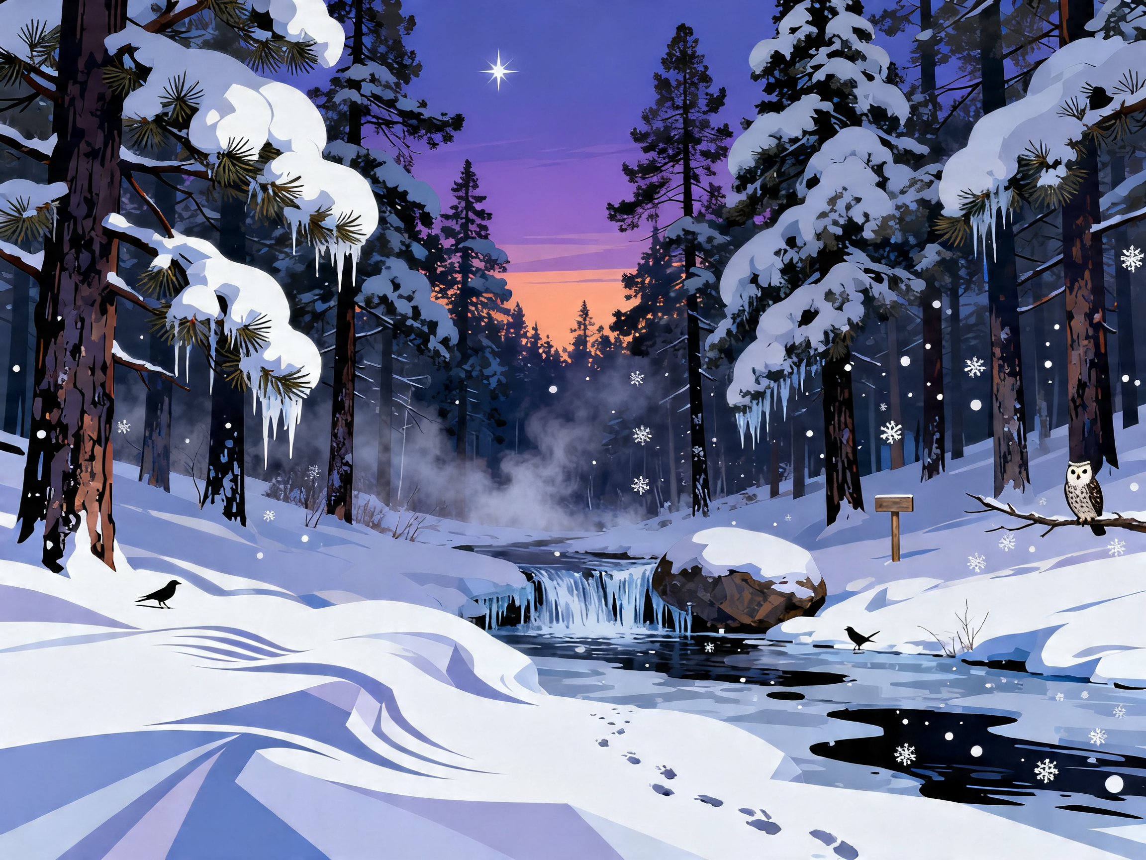 Snowy Pine Owl painting