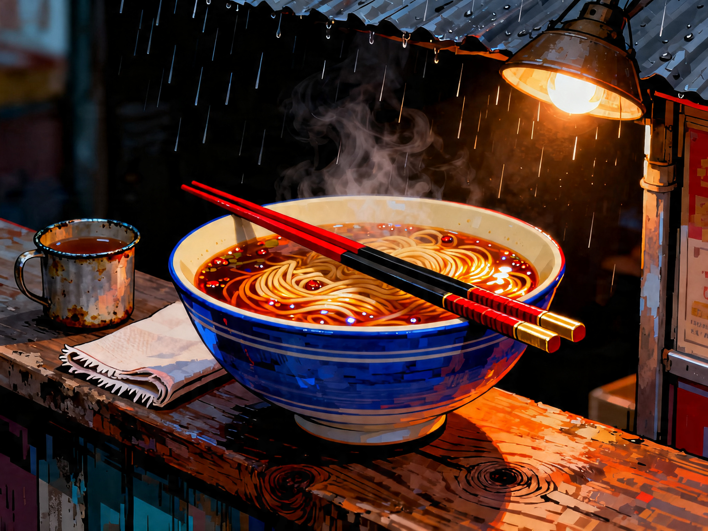 Steaming Noodle Night painting