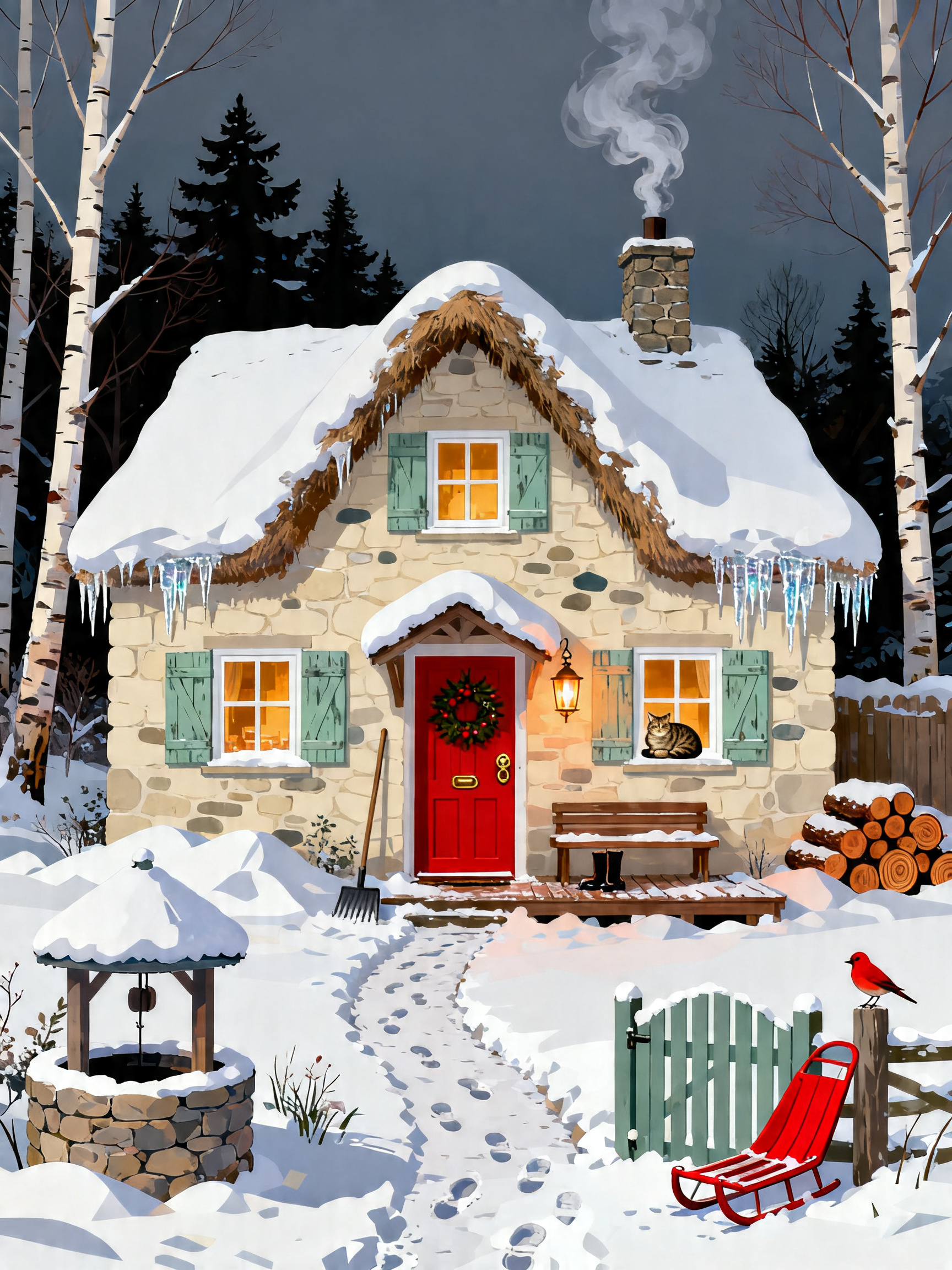 Stone Cottage Wreath painting