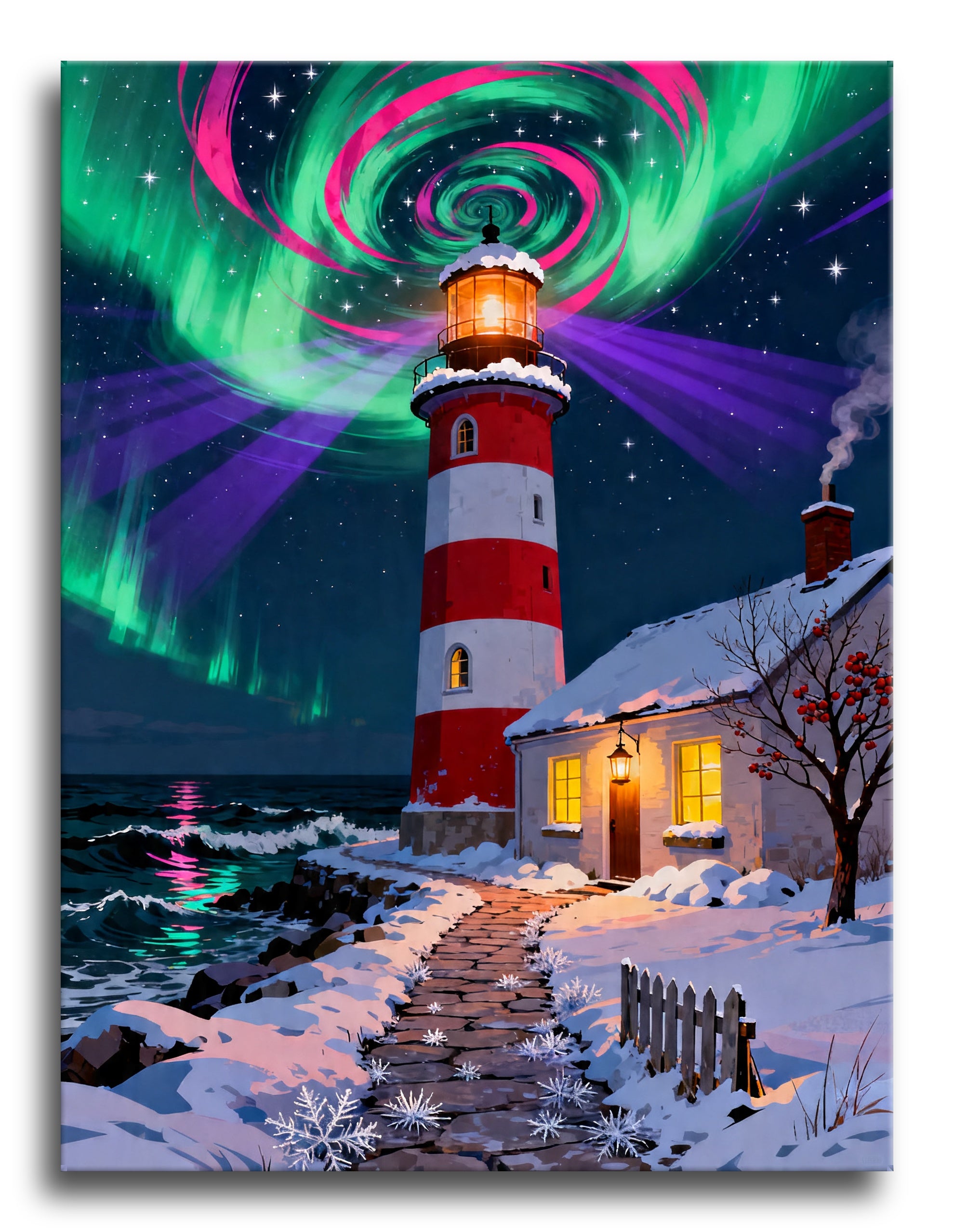 Striped Lighthouse Aurora framed preview
