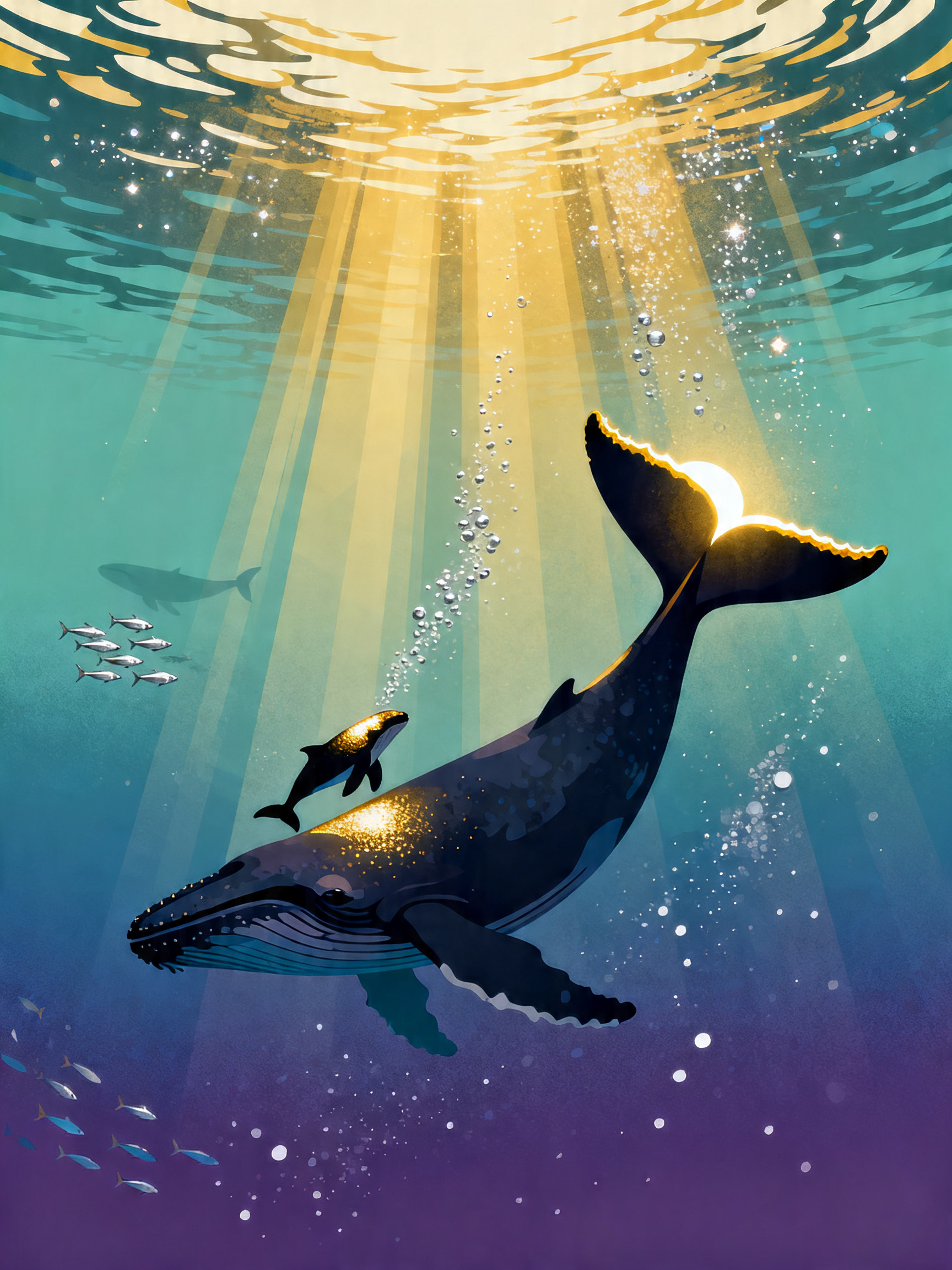 Sunbeam Whale Dive painting