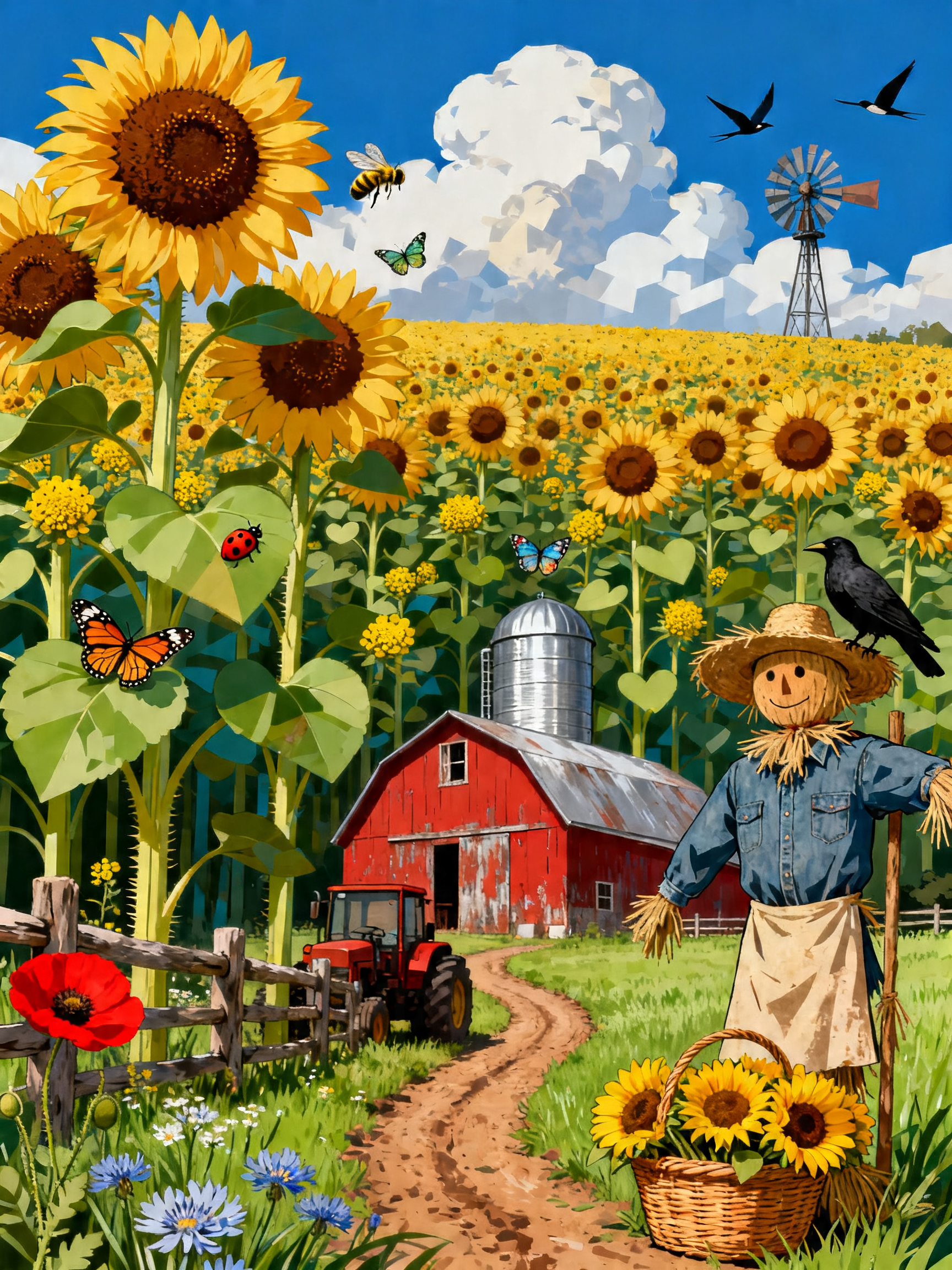 Sunflower Scarecrow Field painting