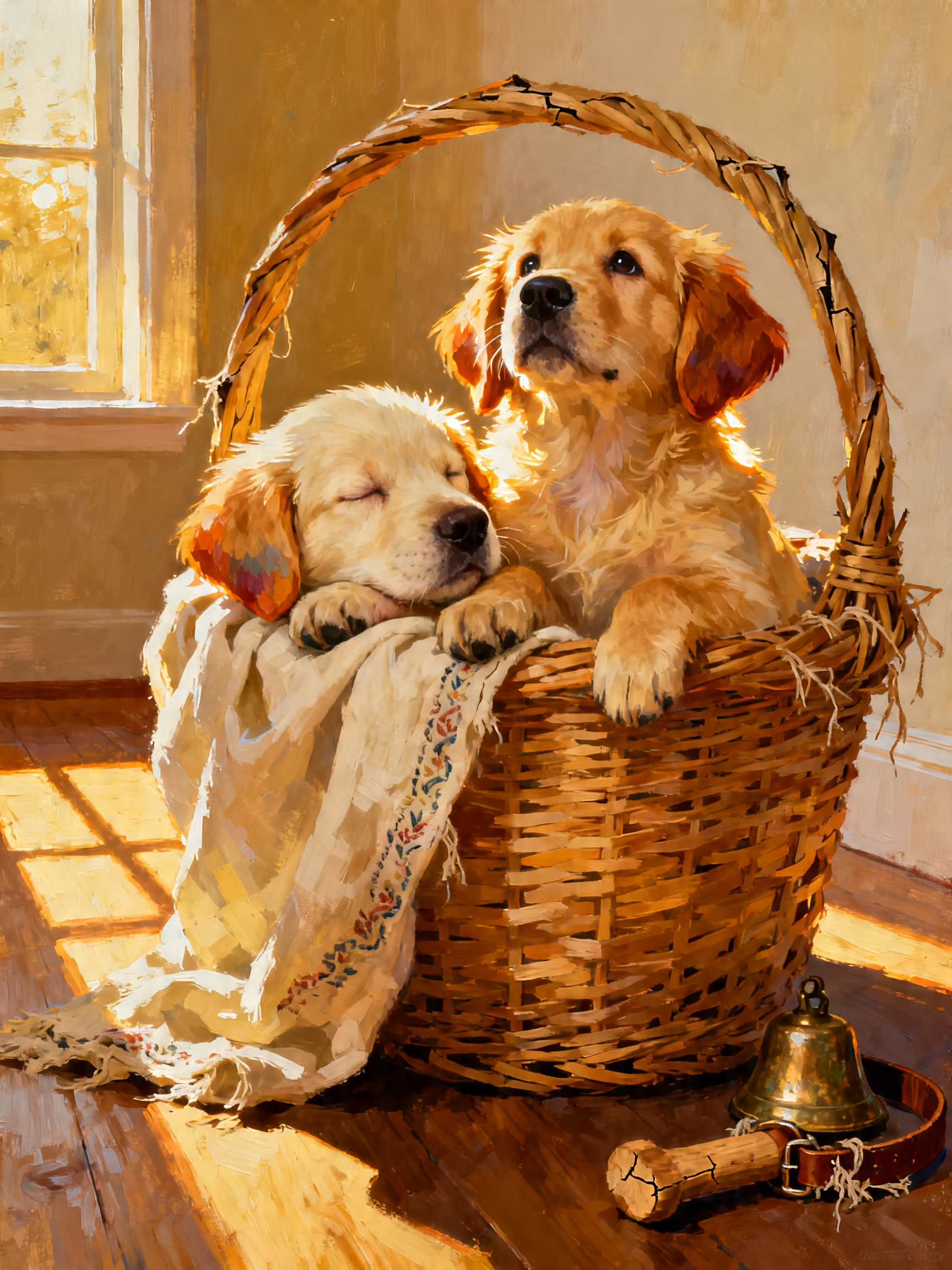 Sunny Puppy Basket painting