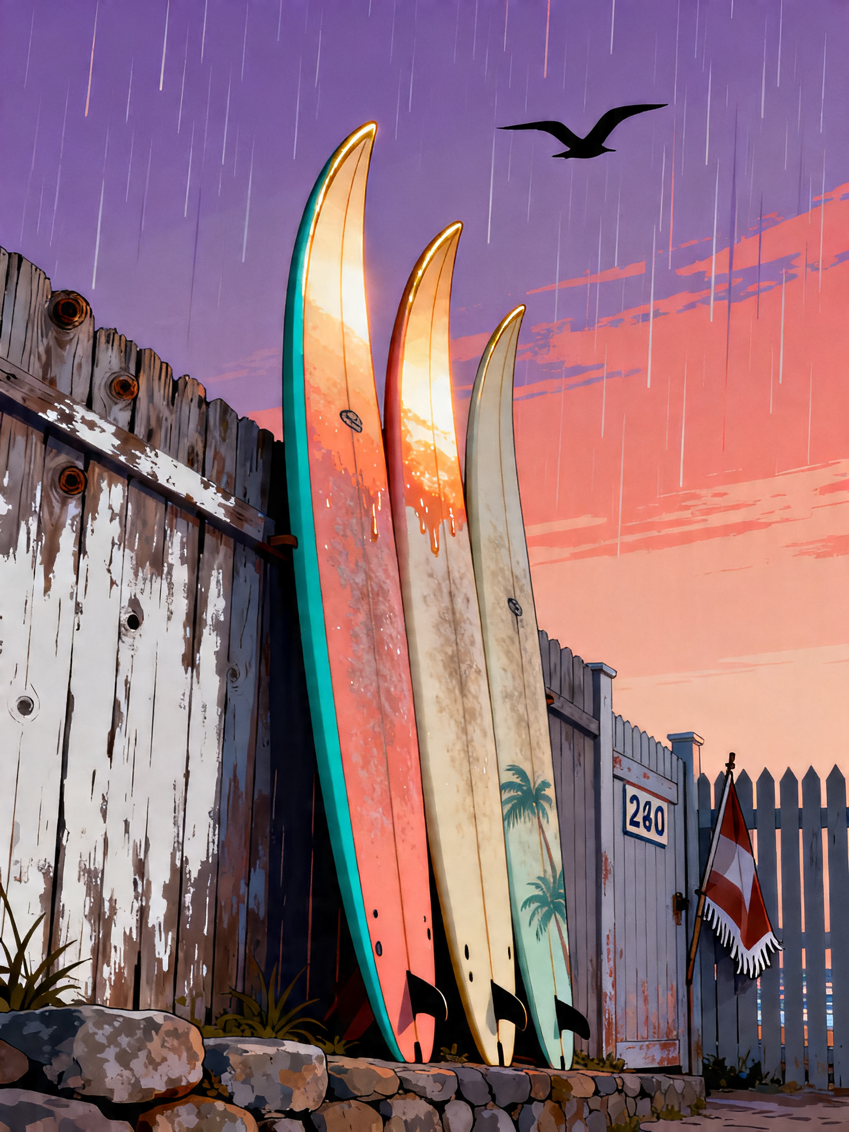 Sunset Surf Trio painting