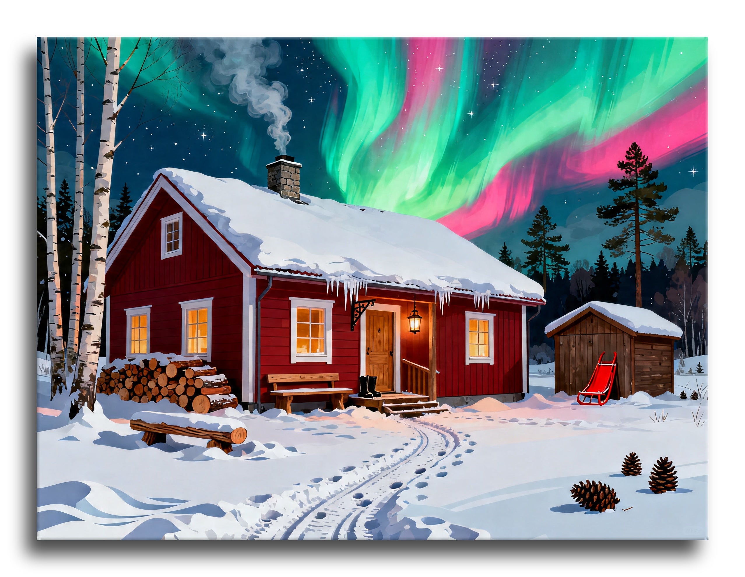 Swedish Cabin Aurora framed preview