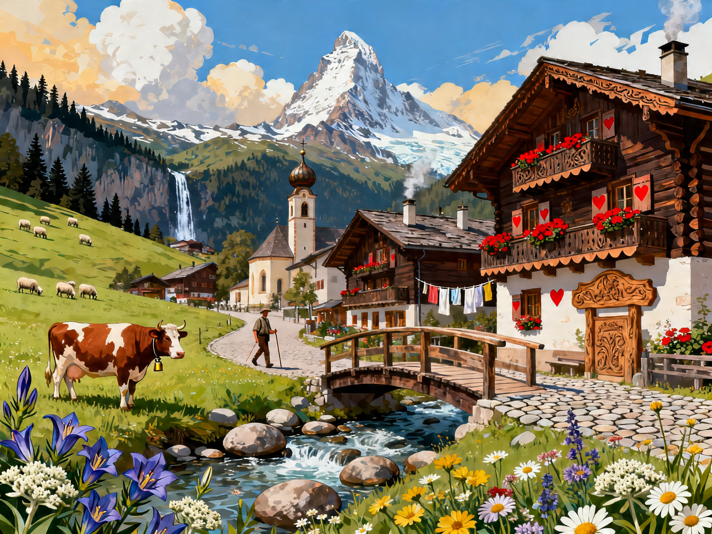 Swiss Alpine Village painting