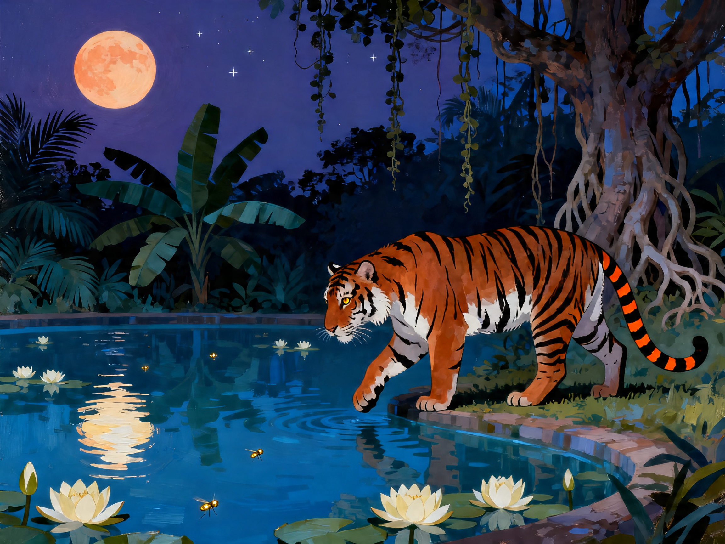 Tiger Lotus Moon painting
