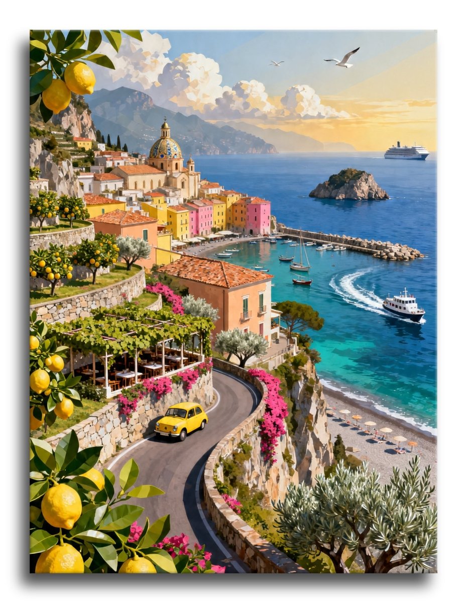 風景画 リトグラフ 額装 AMALFI Amalfi Coastal Drive