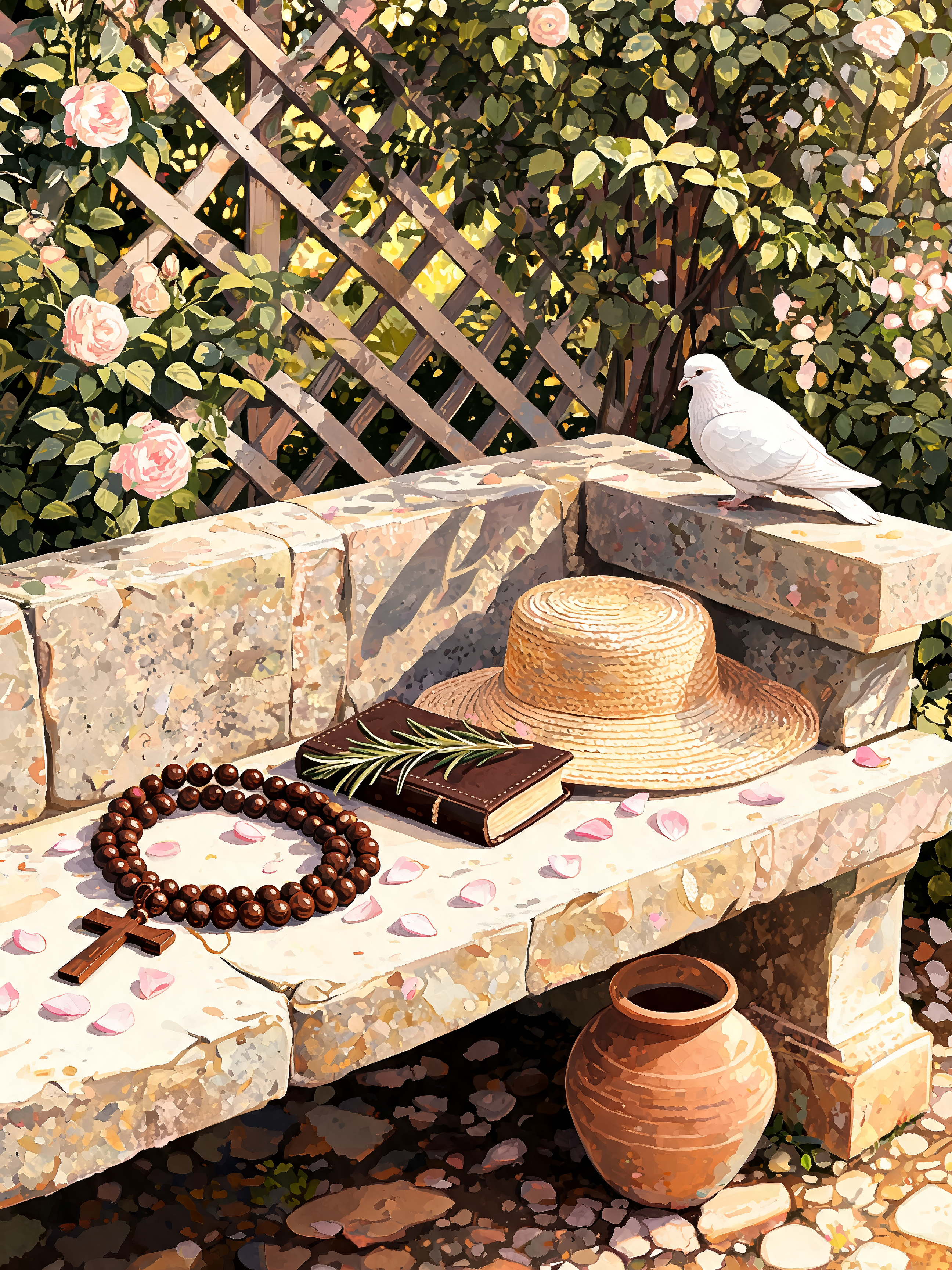 Beads On Stone Bench