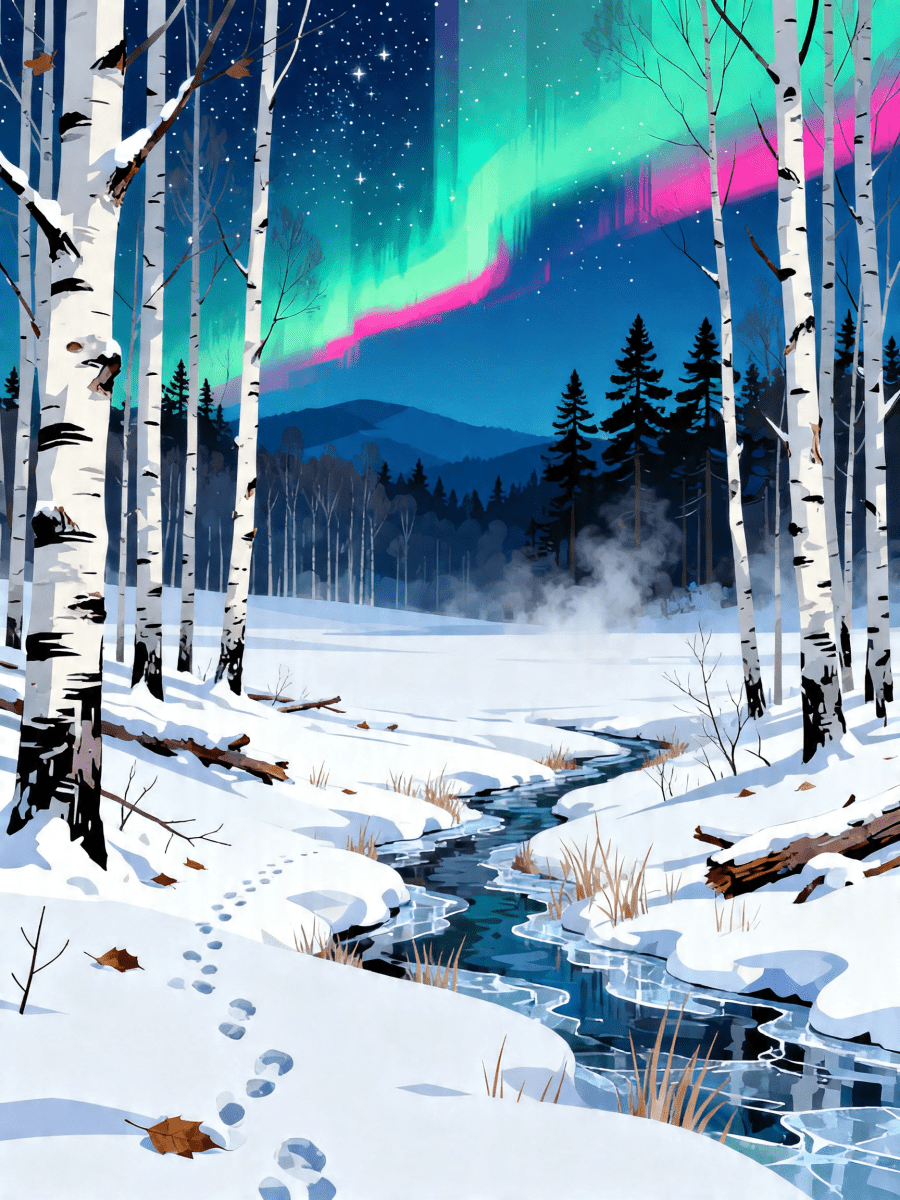 Birch Stream Aurora - Escape by Numbers