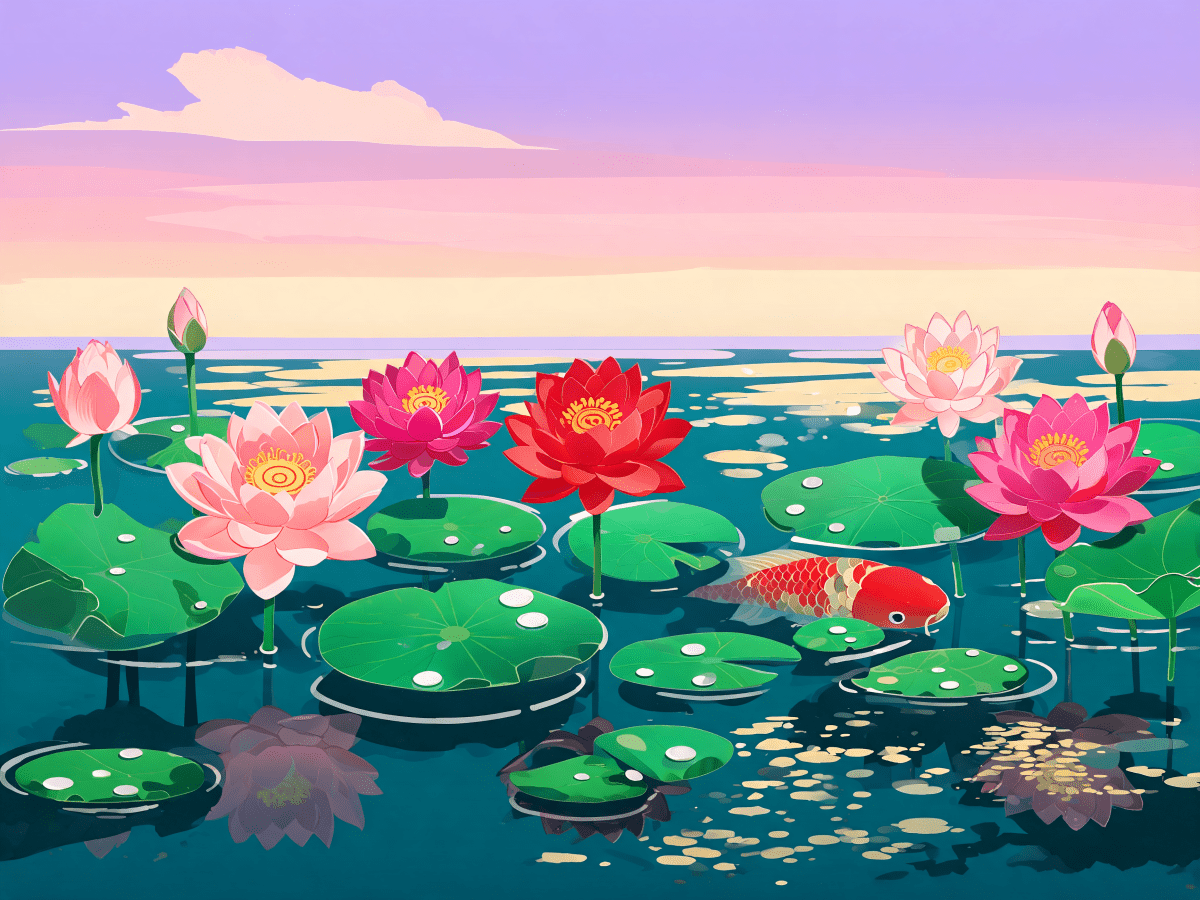 Bold Lotus Pond Bloom - Escape by Numbers