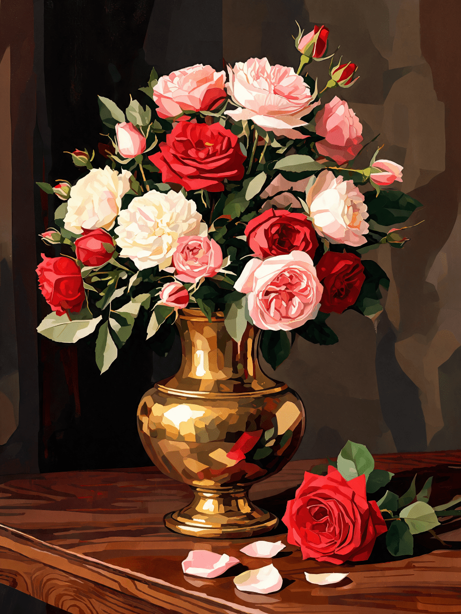 Brass Urn Peonies - Escape by Numbers