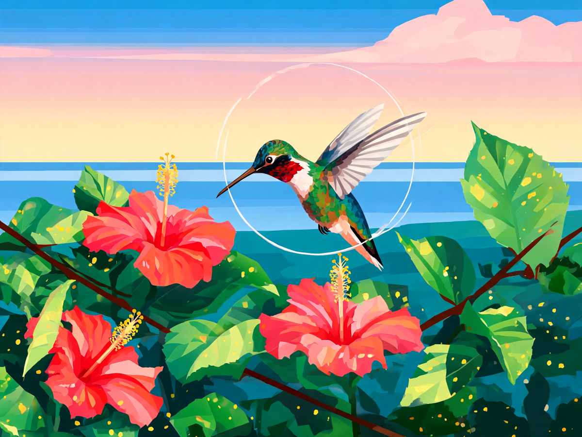 Color Block Hibiscus Hummingbird - Escape by Numbers