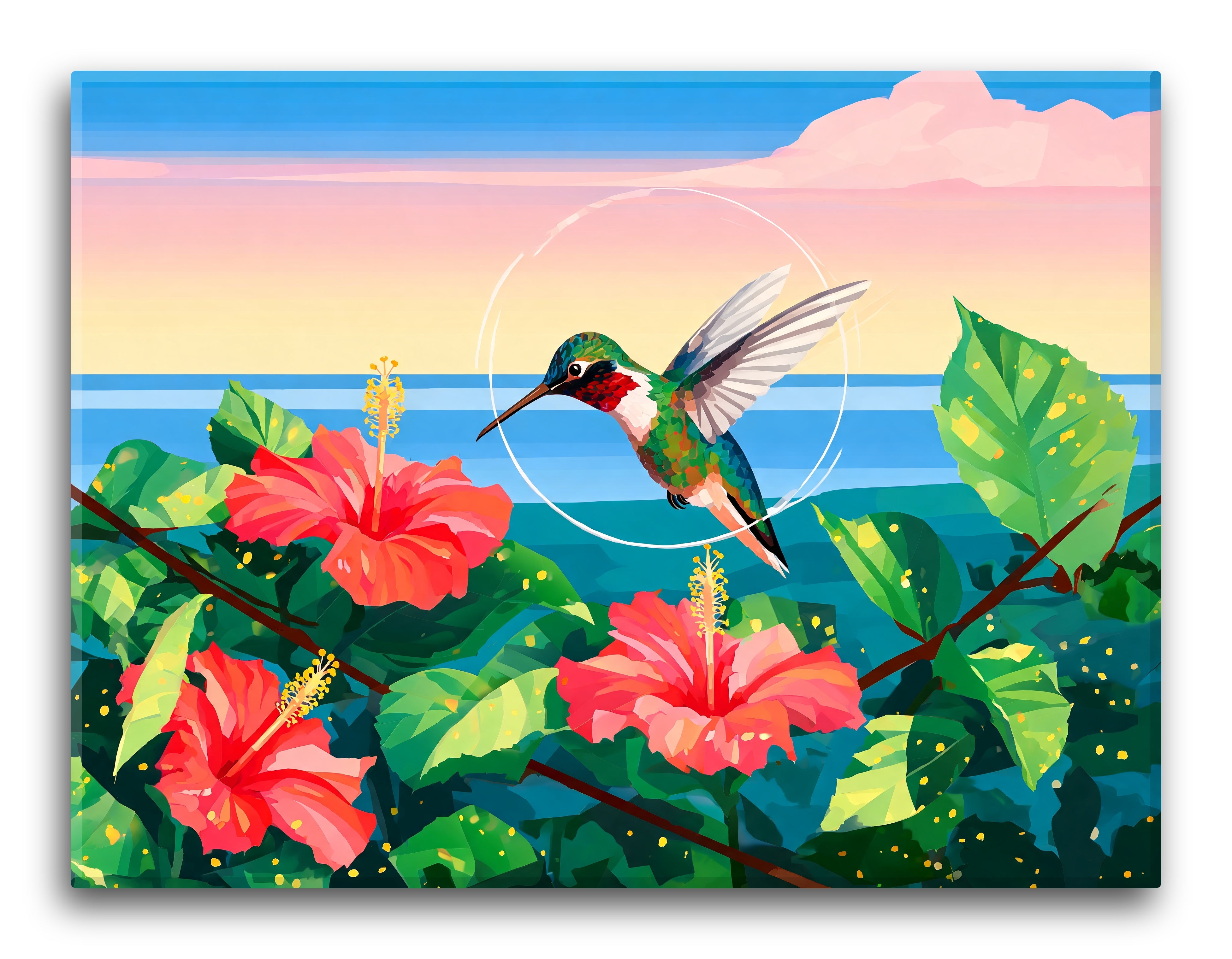 Color Block Hibiscus Hummingbird