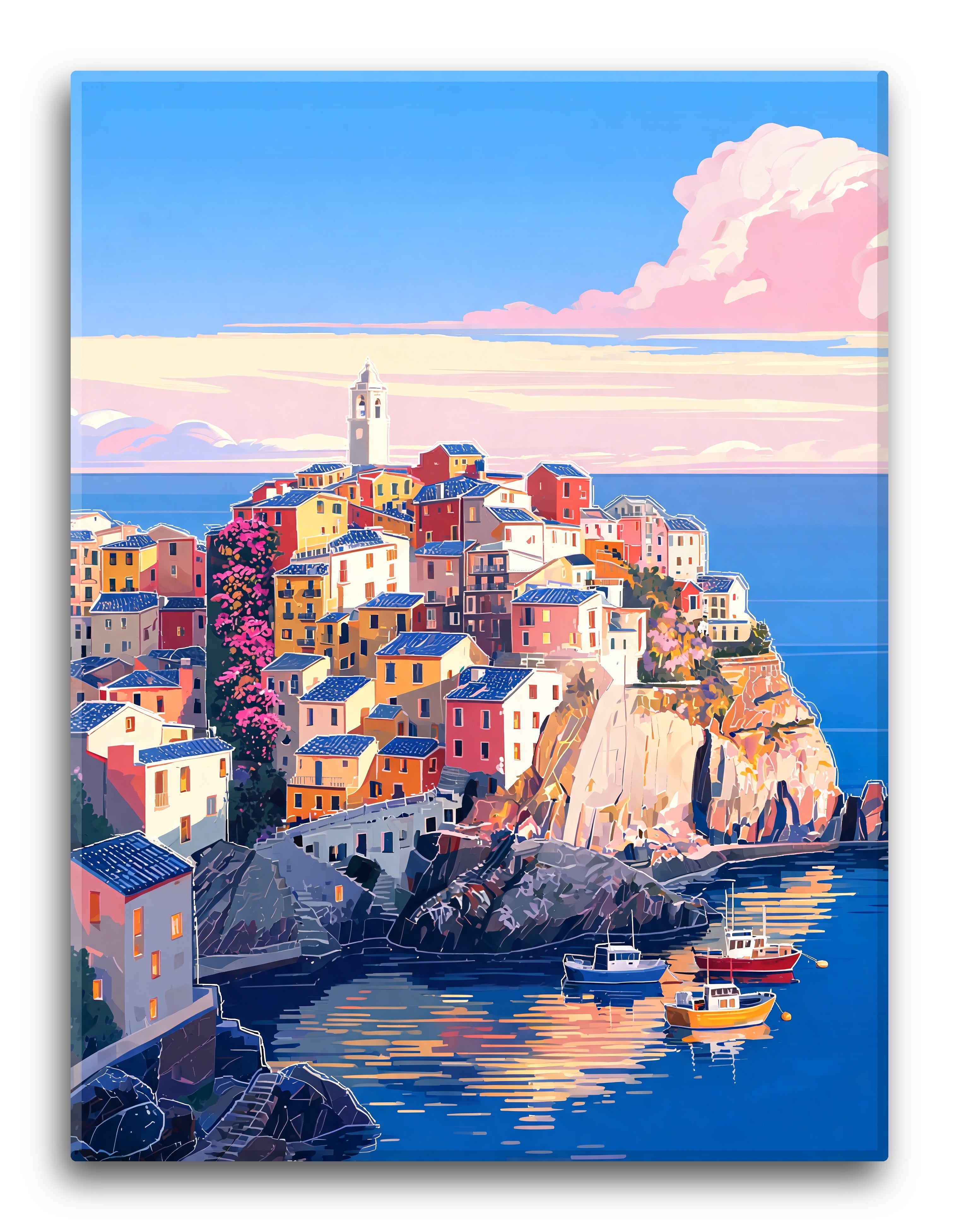 Cubist Coastal Town Scene