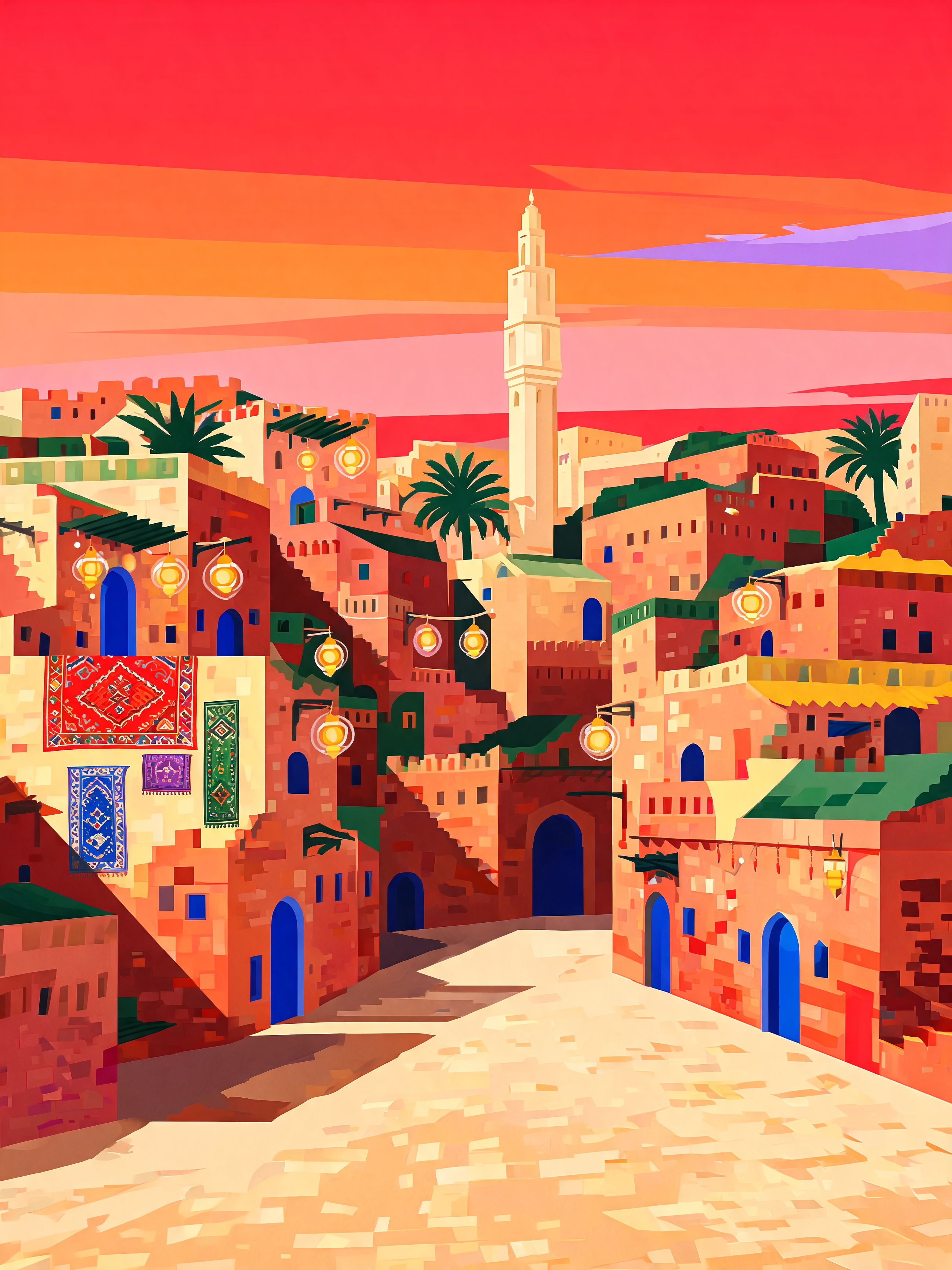 Cubist Moroccan Medina Scene