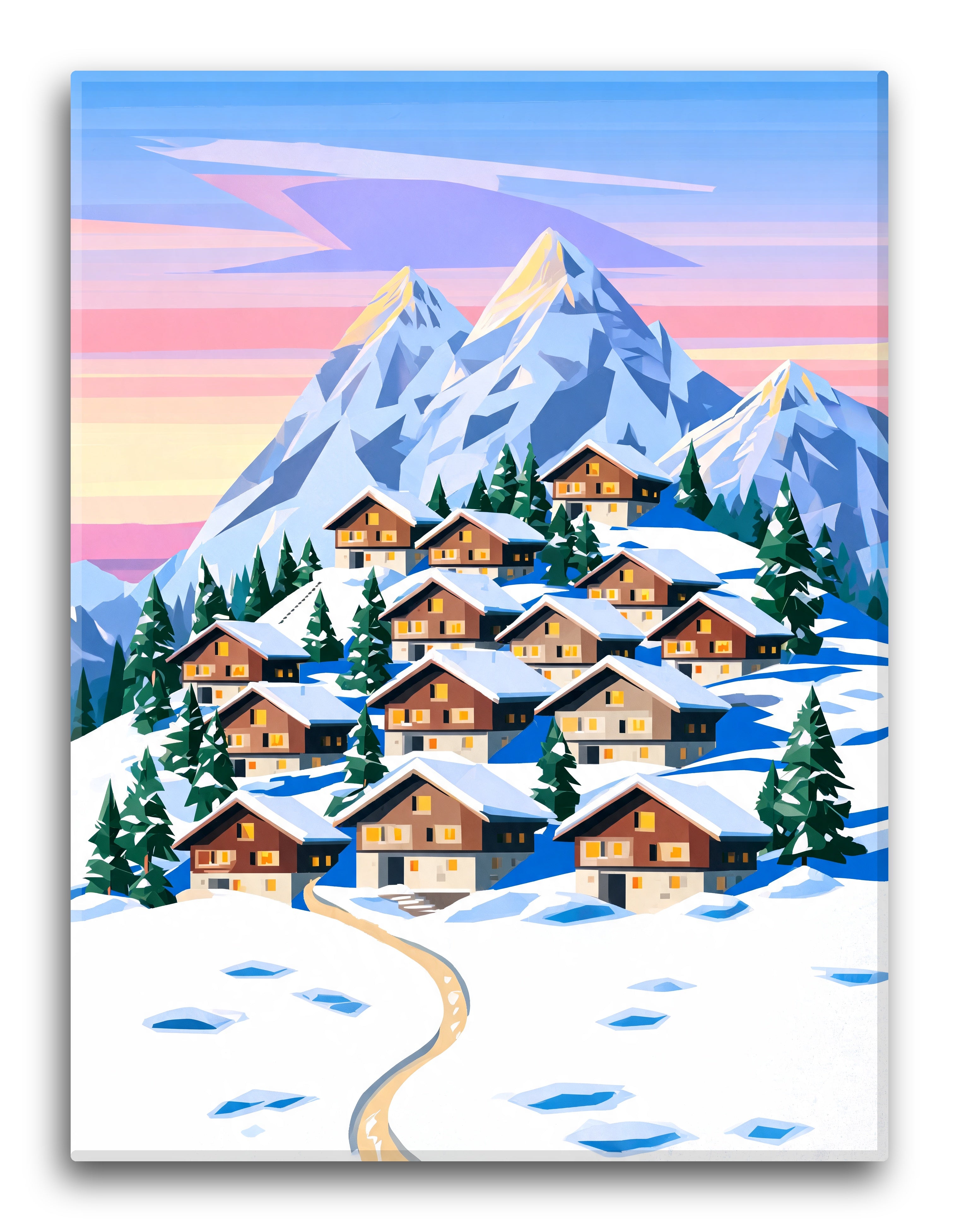 Cubist Mountain Village Scene