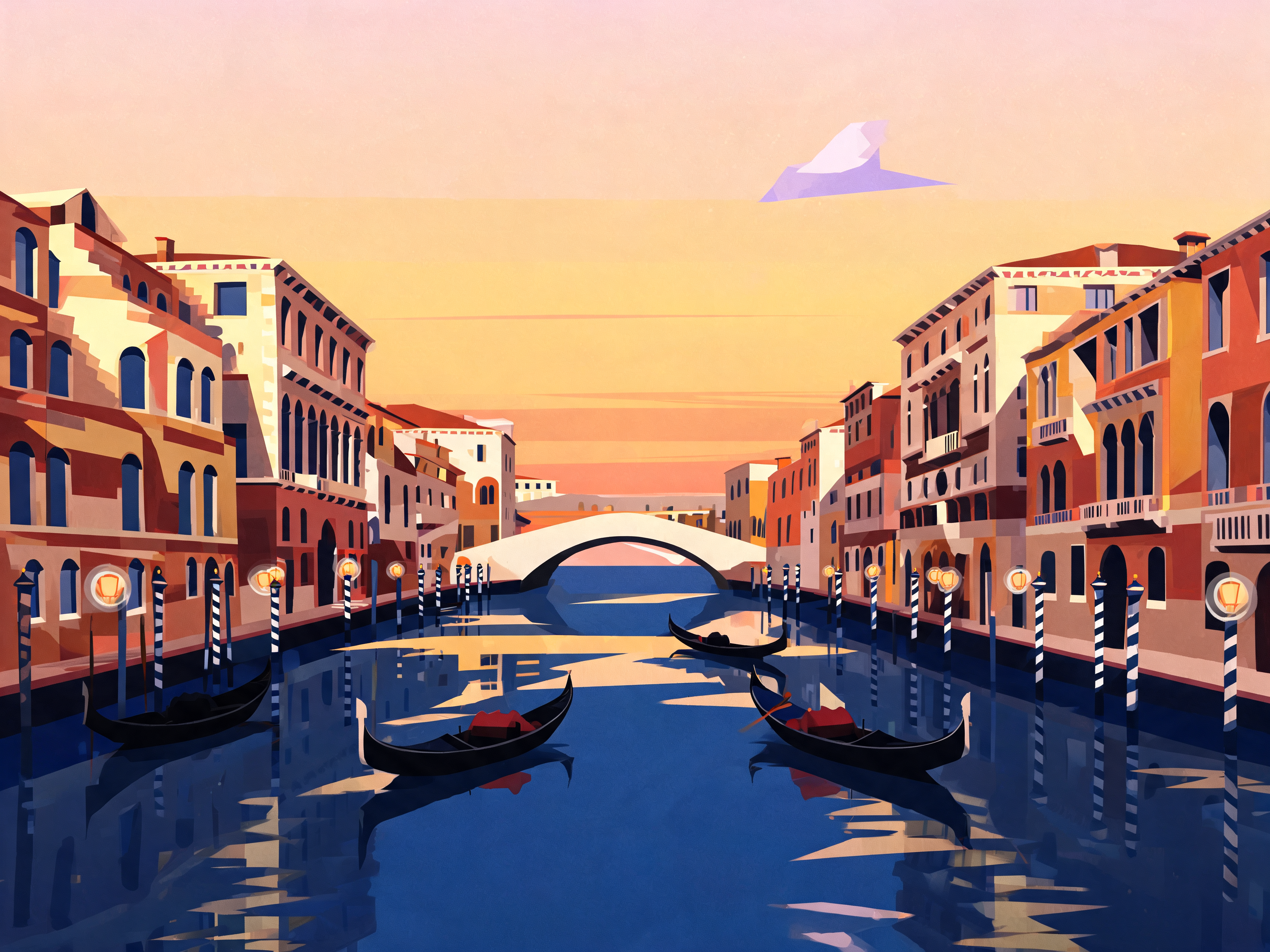 Cubist Venice Canal Scene
