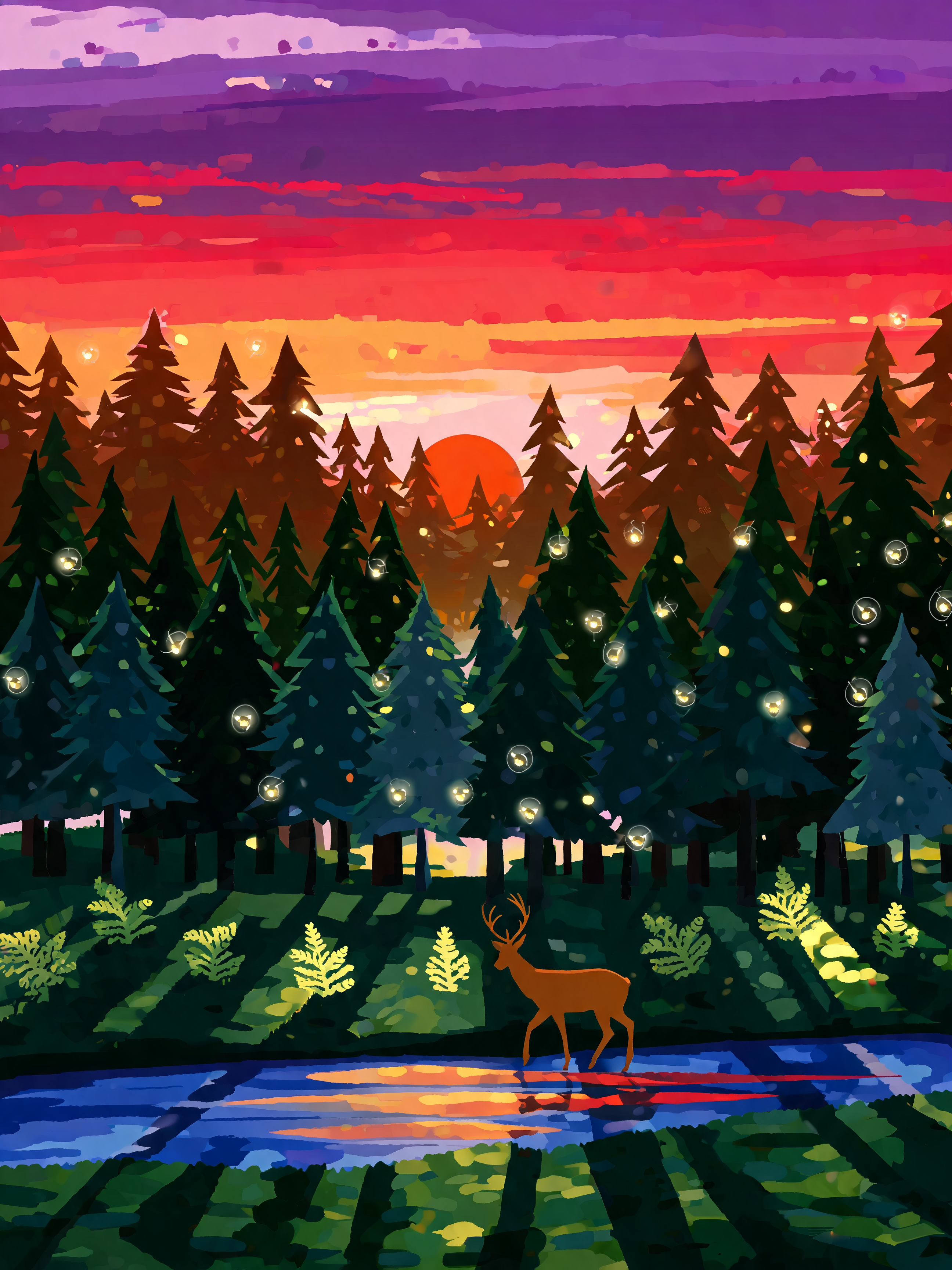 Geometric Forest Sunset