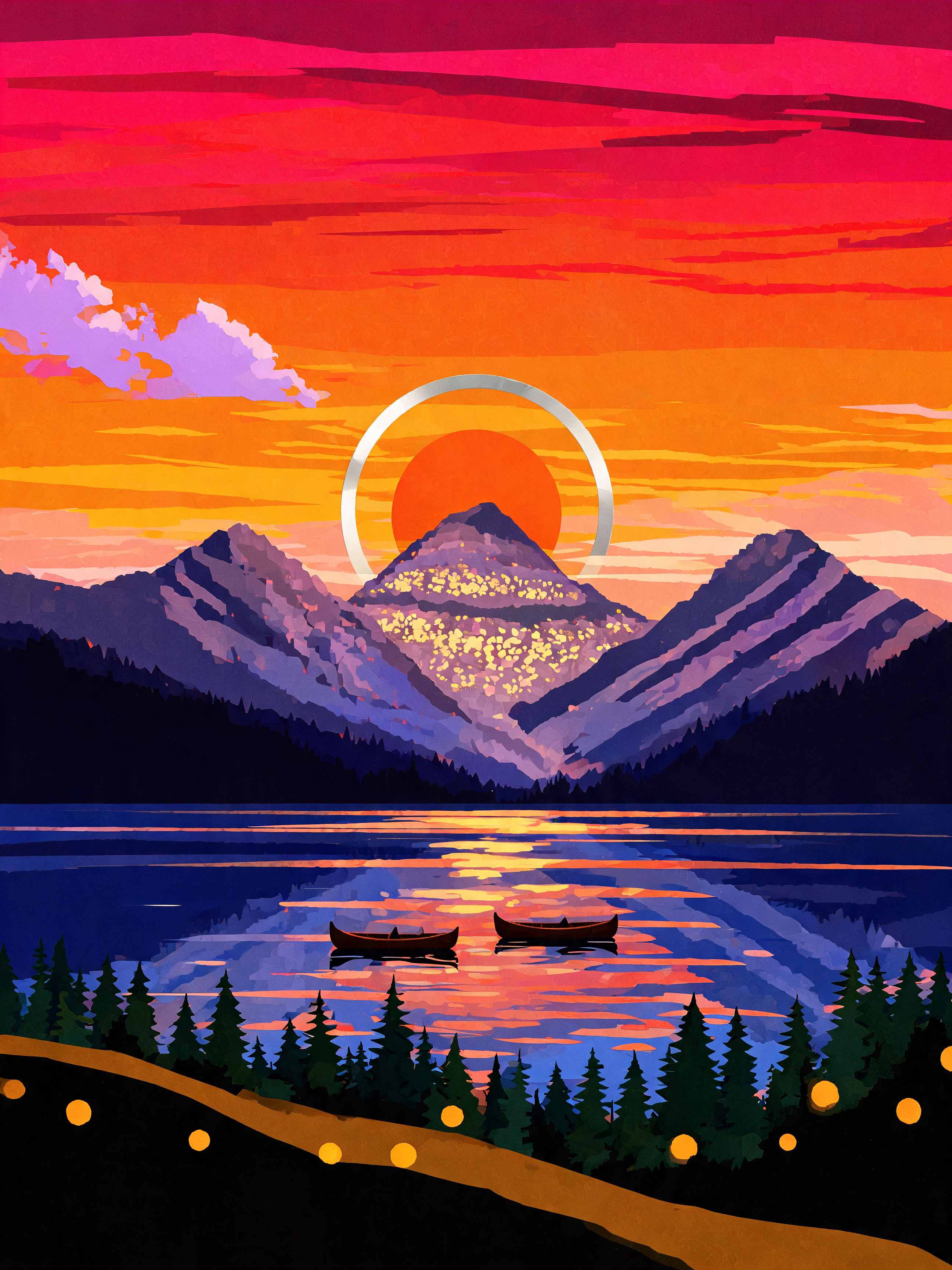 Geometric Lake Sunset