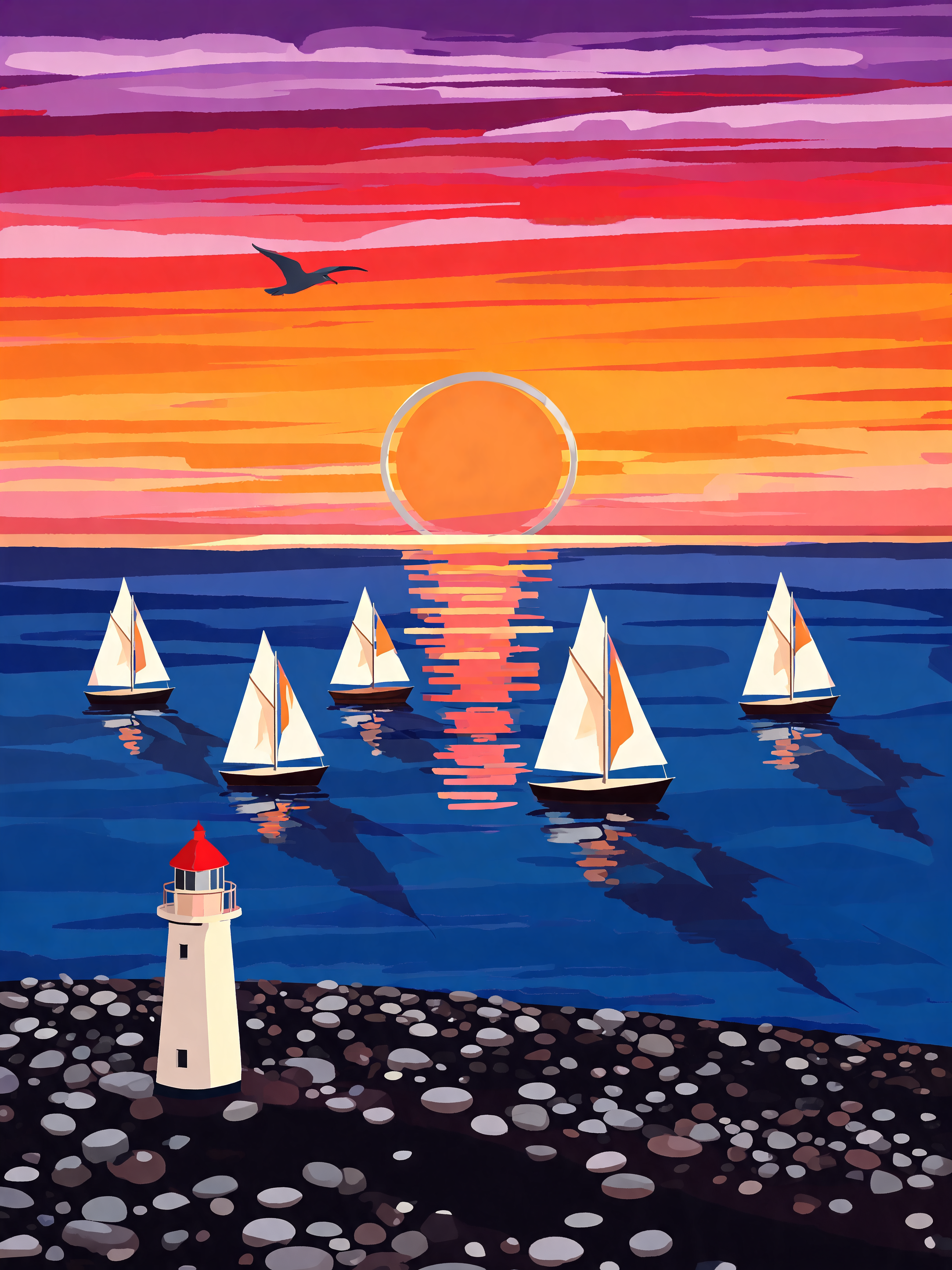Geometric Sailboat Sunset