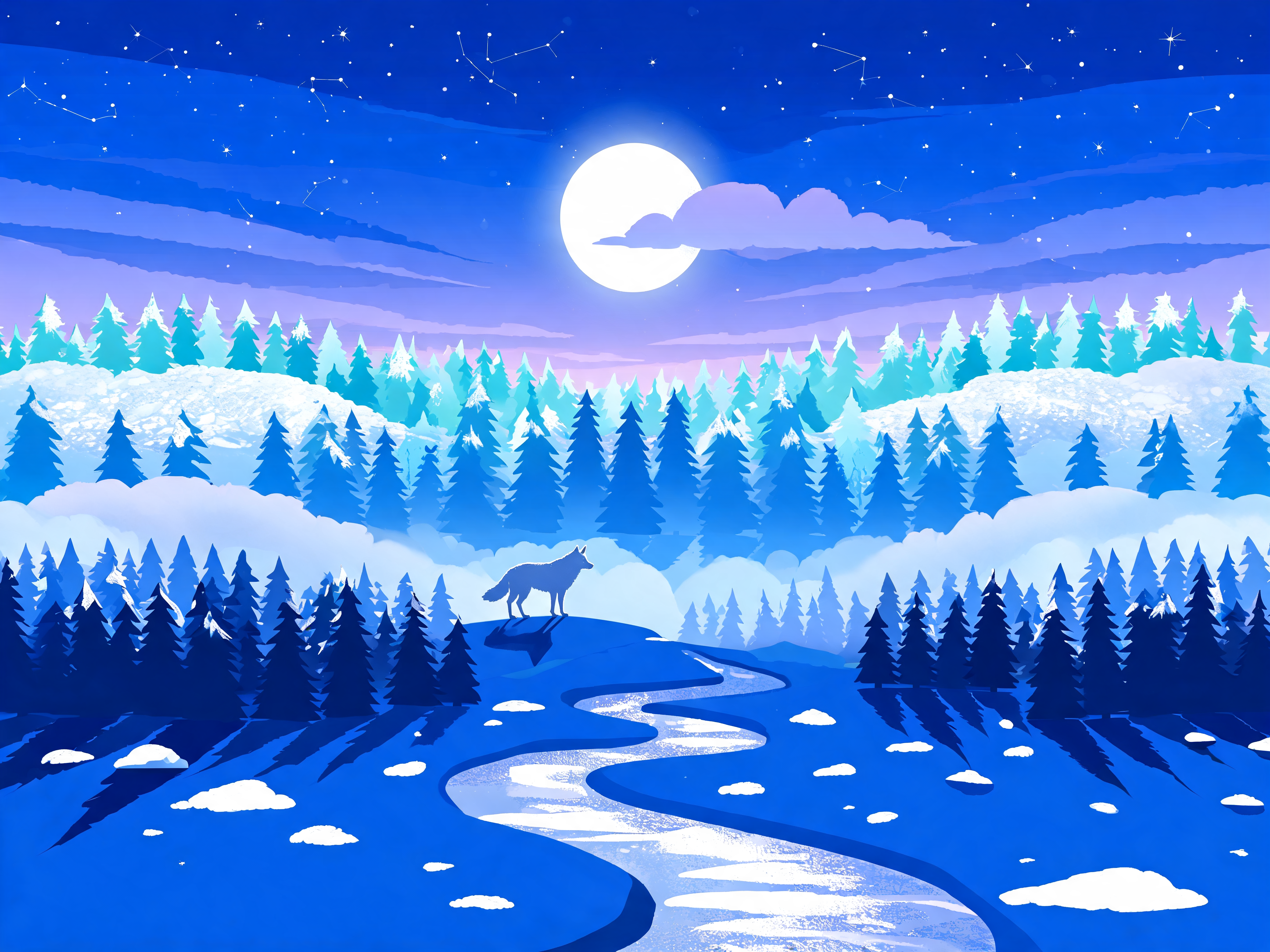Moonlit Pine Forest Layers