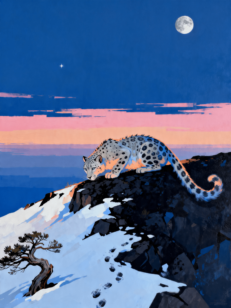 Moonlit Snow Leopard - Escape by Numbers