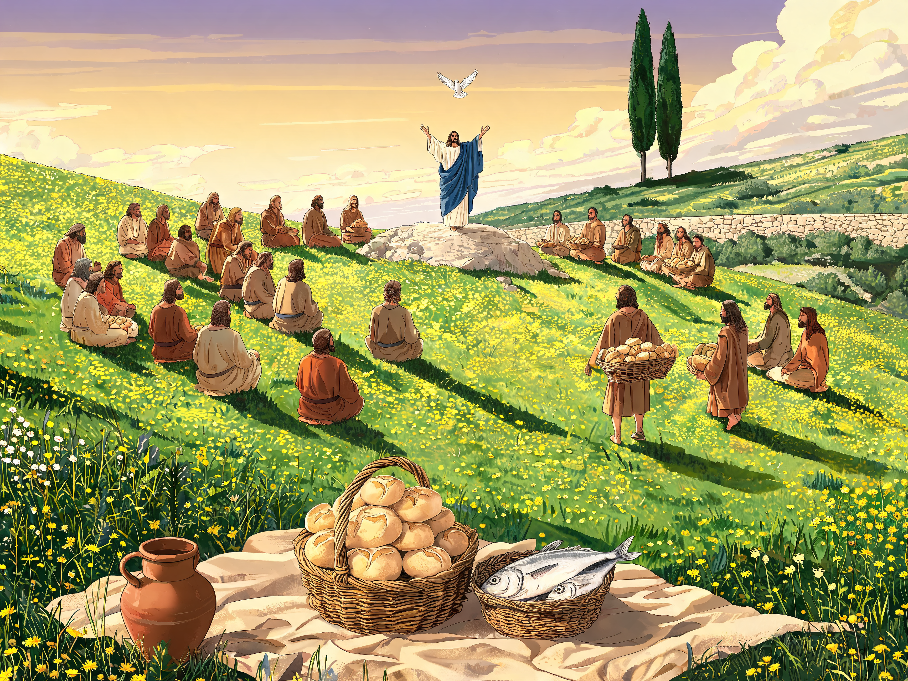 Multitude Seated On Grass