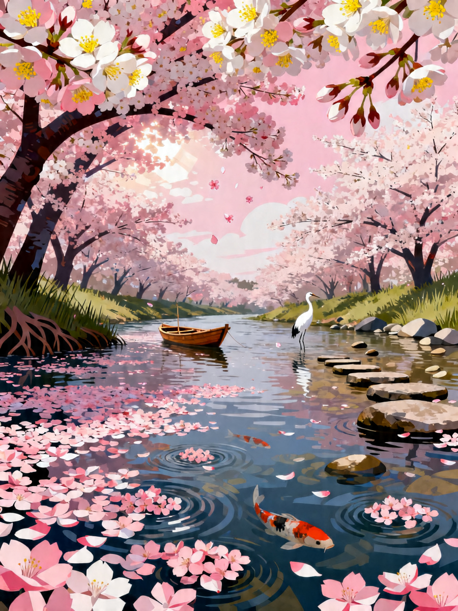 Sakura Heron River - Escape by Numbers