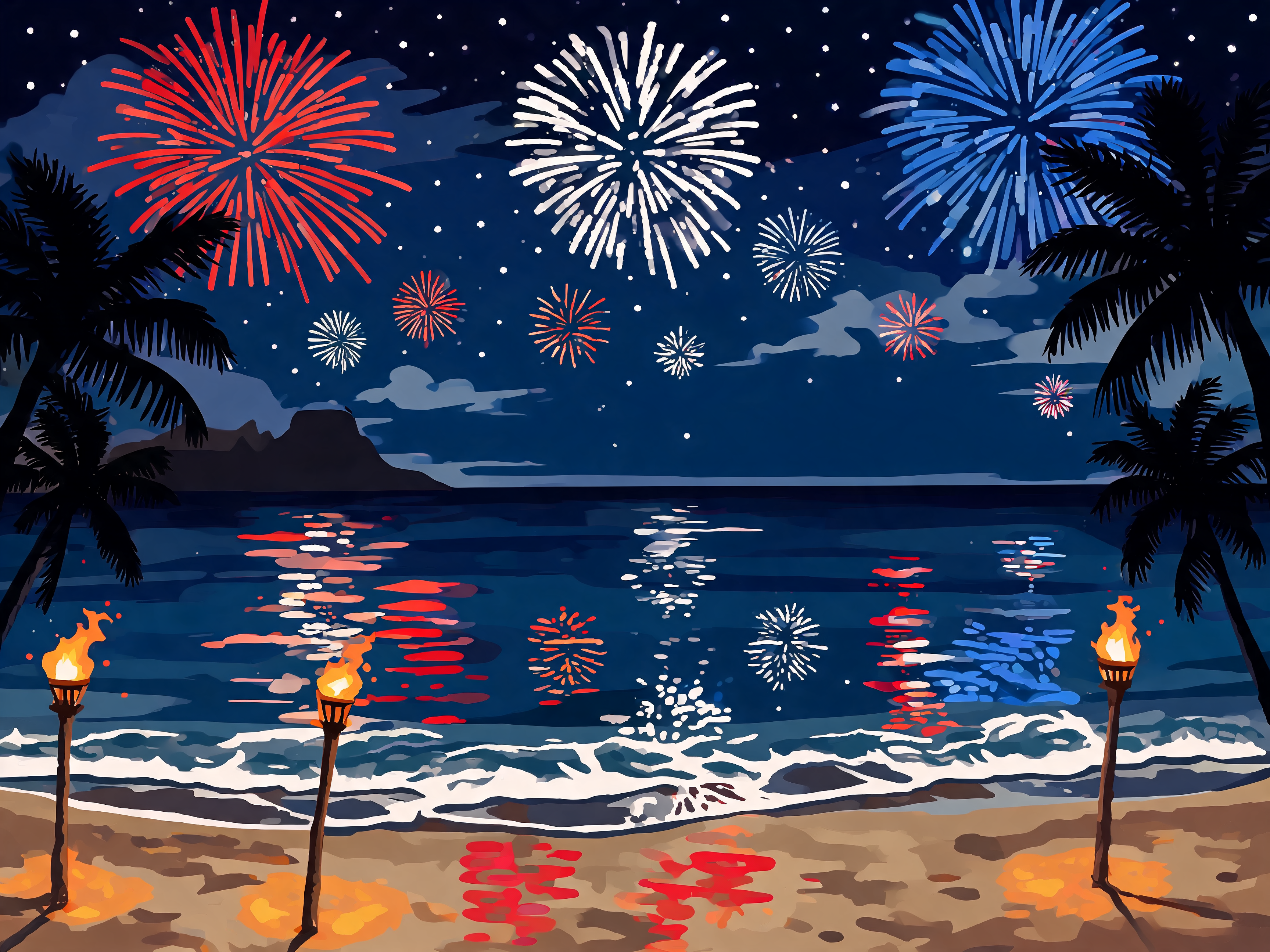 Tropical Beach Fireworks - Escape by Numbers