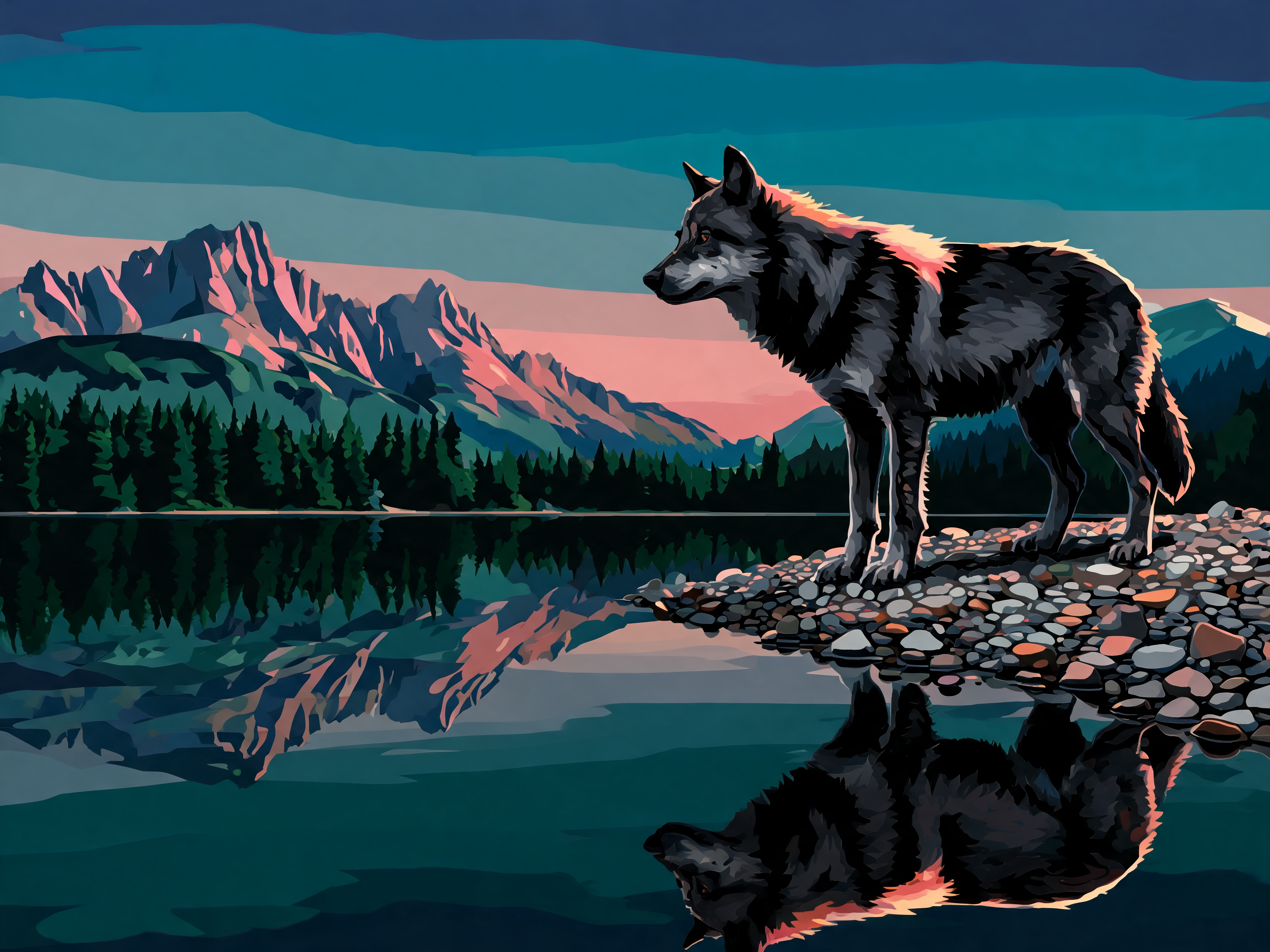 Dusk Lake Wolf - Escape by Numbers
