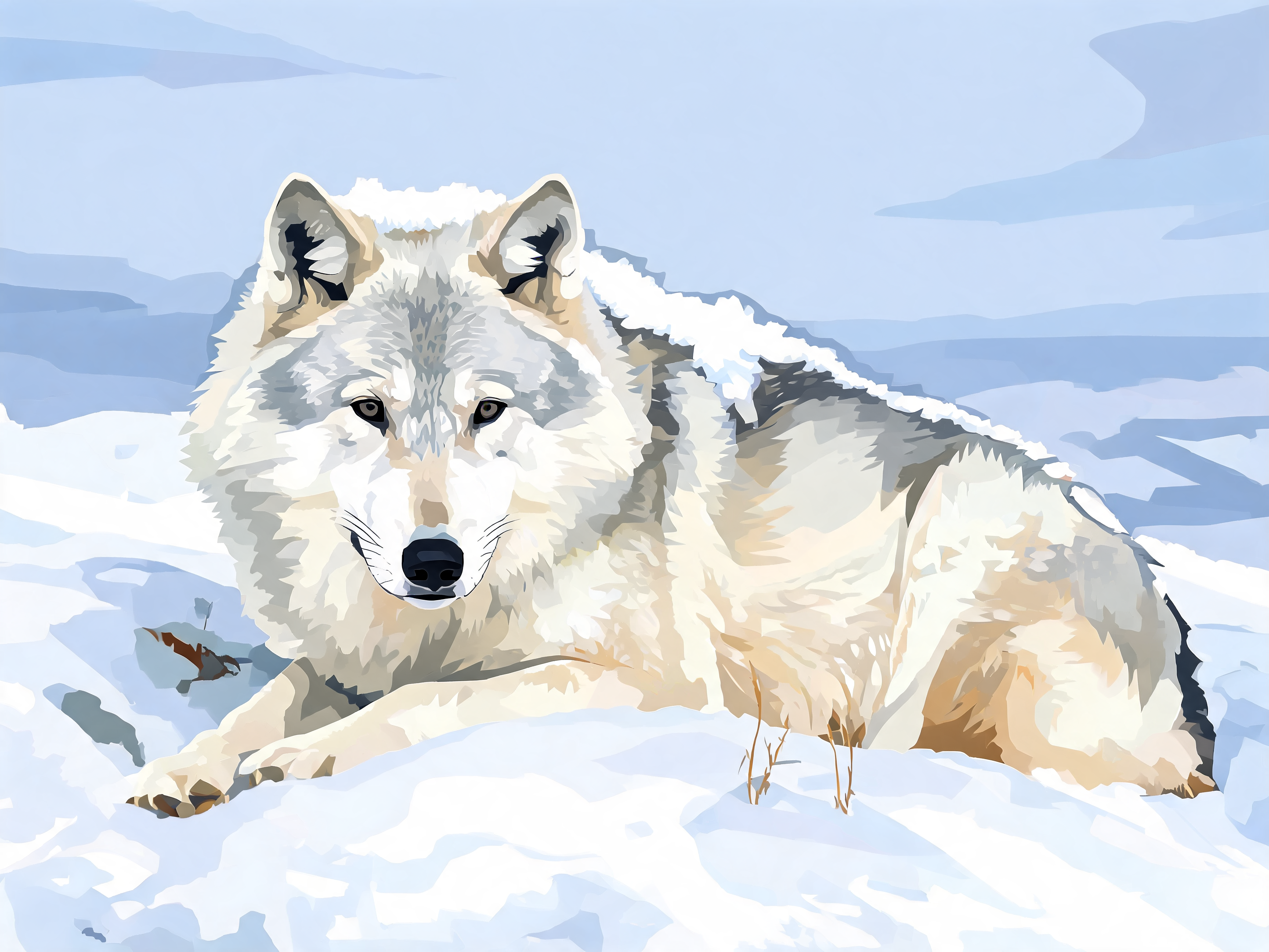 Resting Snow Wolf - Escape by Numbers