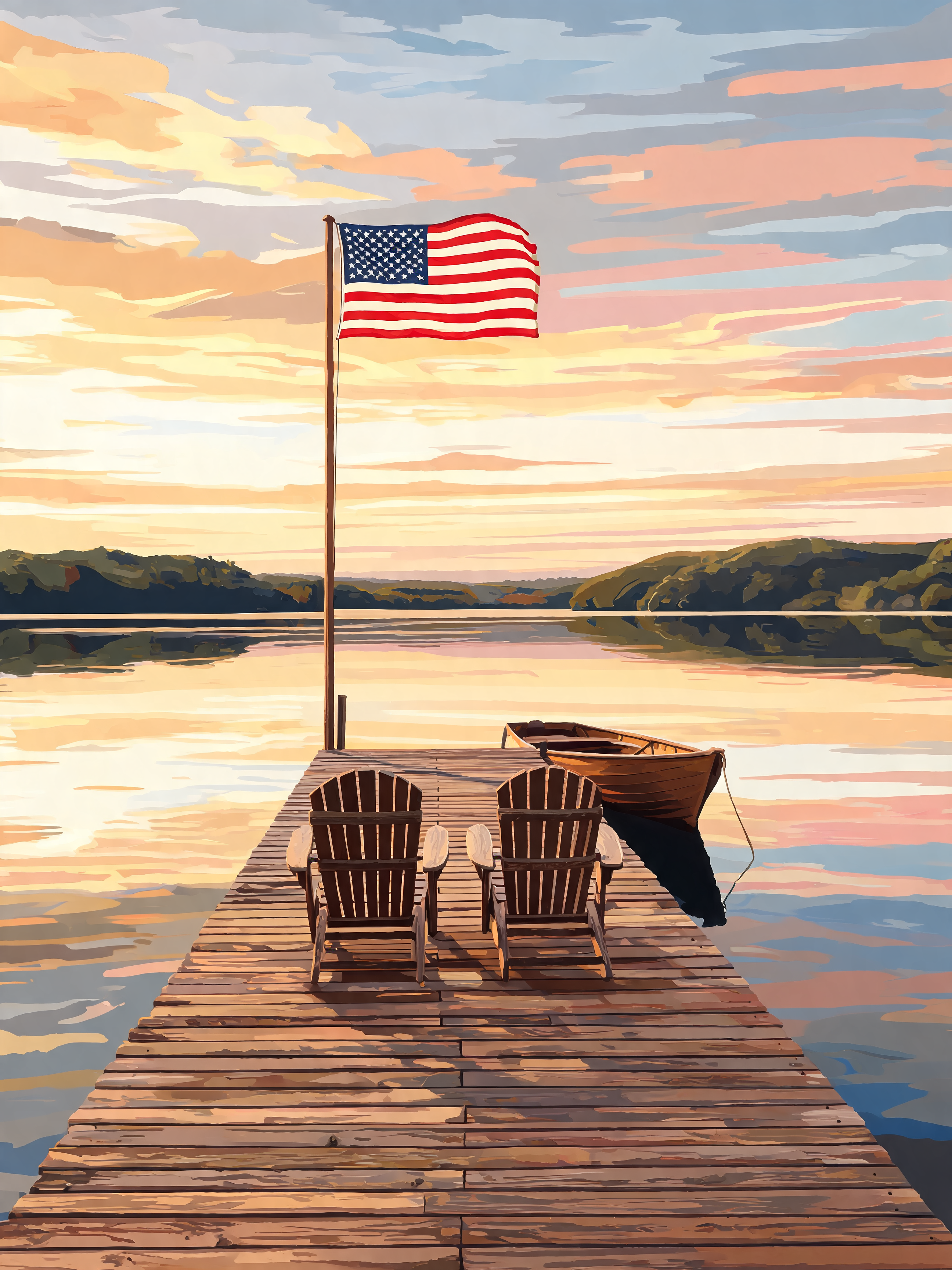 Lakeside Flag Dusk - Escape by Numbers